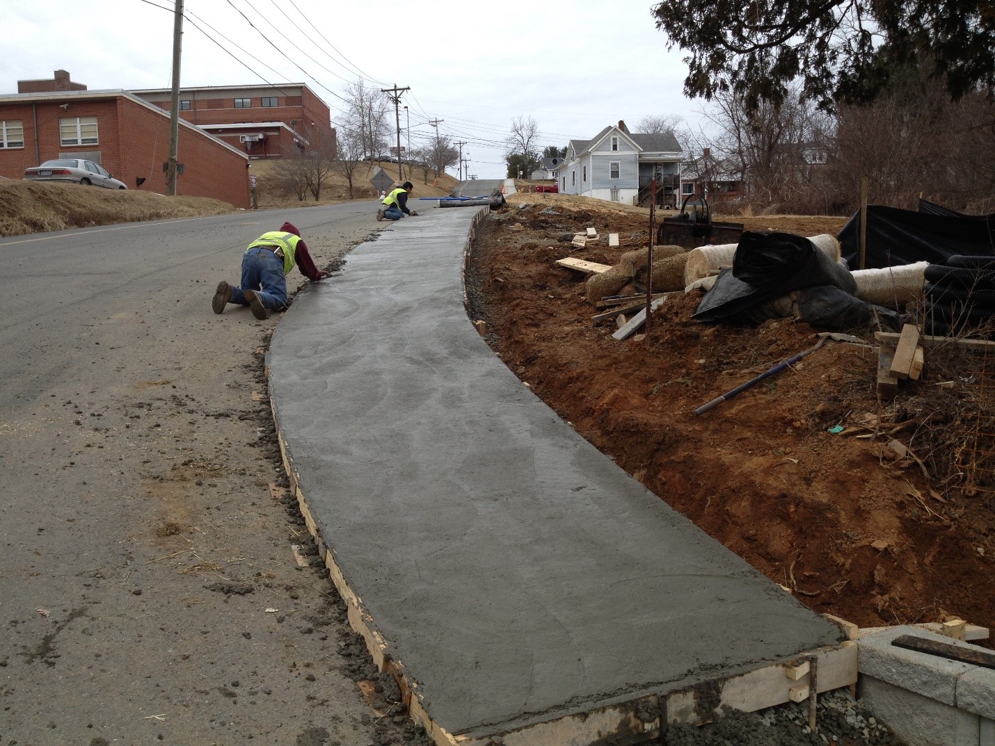 Sidewalk under construction, Maroon Tide Drive, Galax
